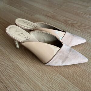 YDN Nude Leather Suede Pointed Clogs Heels Women’s 10